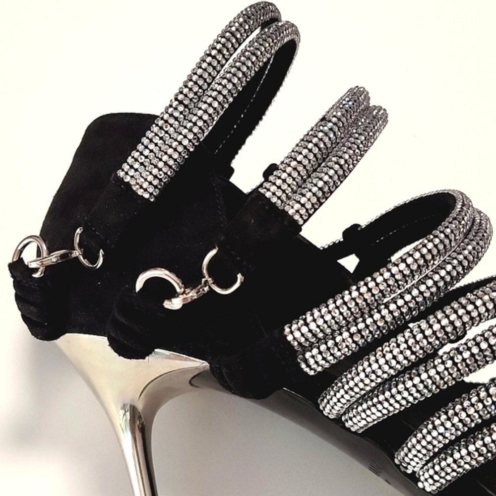 NIB$2995 Balmain Runway Uma Suede Crystal-Embellished Strappy Sandals 37.5 / 7 - Picture 16 of 16